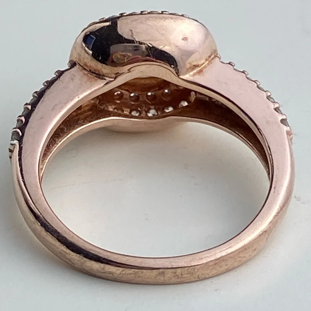 14K Rose Gold Plated Sterling Cushion Cut Champaign Cubic Zirconia Double Halo